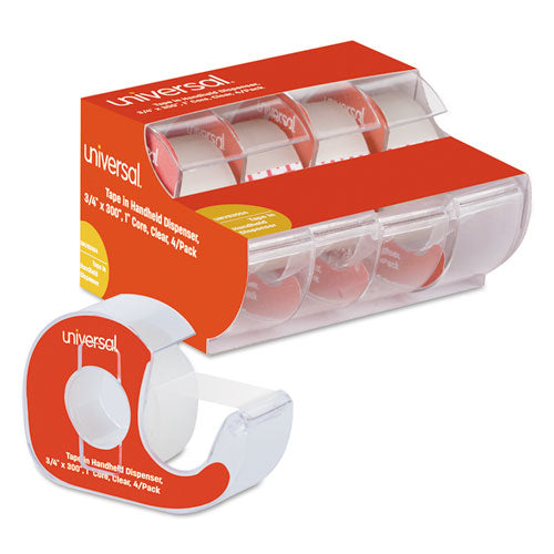 Invisible Tape with Handheld Dispenser, 1" Core, 0.75" x 25 ft, Clear, 4/Pack-(UNV83504)