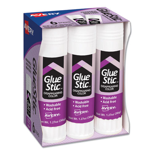 Permanent Glue Stic Value Pack, 1.27 oz, Applies Purple, Dries Clear, 6/Pack-(AVE98071)