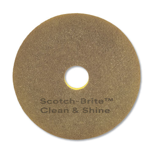 Clean and Shine Pad, 17" Diameter, Brown/Yellow, 5/Carton-(MMM09544)