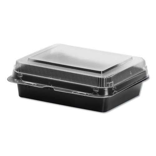 Creative Carryouts Hinged Plastic Hot Deli Boxes, Medium Snack Box, 18 oz, 6.22 x 5.9 x 2.1, Black/Clear, 200/Carton-(SCC851611PS94)