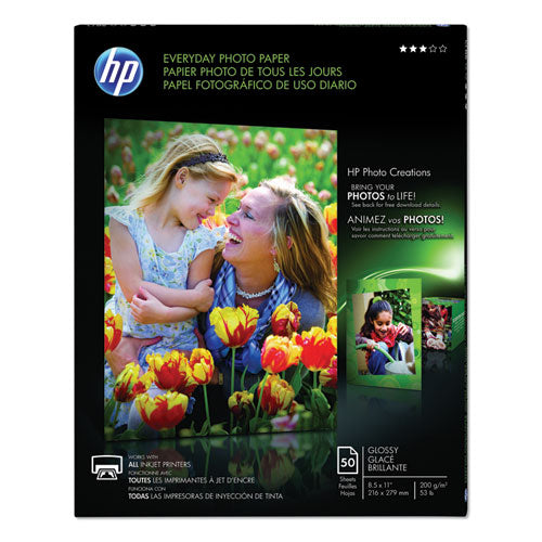 Everyday Photo Paper, 8 mil, 8.5 x 11, Glossy White, 50/Pack-(HEWQ8723A)