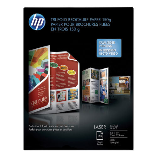 Laser Glossy Tri-Fold Brochure Paper, 97 Bright, 40 lb Bond Weight, 8.5 x 11, White, 150/Pack-(HEWQ6612A)