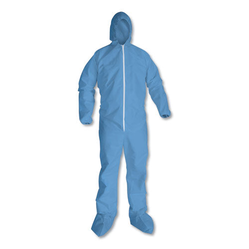 A65 Zipper Front Hood and Boot Flame-Resistant Coveralls, Elastic Wrist and Ankles, 2X-Large,Blue,  25/Carton-(KCC45355)