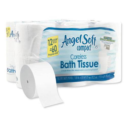 Angel Soft ps Compact Coreless Bath Tissue, Septic Safe, 2-Ply, White, 750 Sheets/Roll, 12 Rolls/Carton-(GPC1937300)