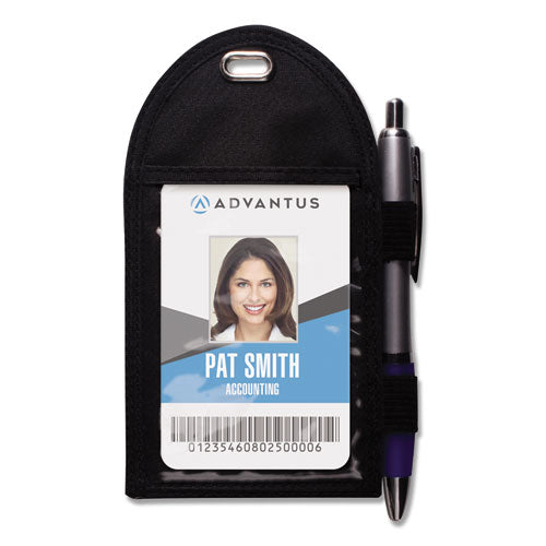 Badge Holder with Pen Loop, Vertical, Black 3.25" x 6" Holder, 2.75" x 3.5" Insert, 12/Box-(AVT75648)