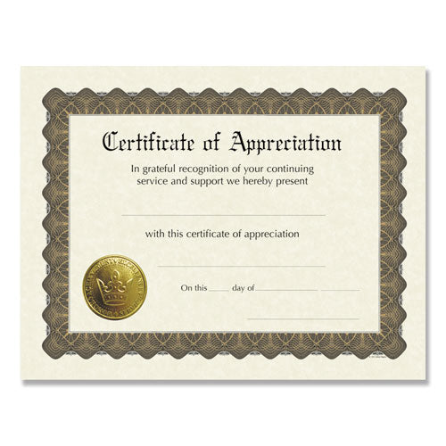 Ready-to-Use Certificates, Appreciation, 11 x 8.5, Ivory/Brown/Gold Colors with Brown Border, 6/Pack-(COS930000)