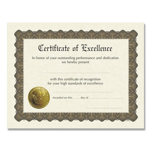 Ready-to-Use Certificates, Excellence, 11 x 8.5, Ivory/Brown/Gold Colors with Brown Border, 6/Pack-(COS930600)