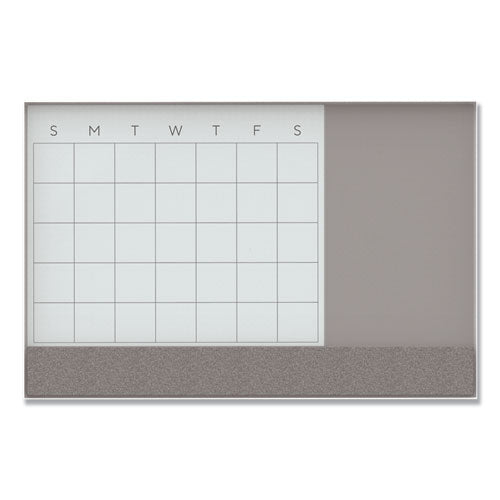 3N1 Magnetic Glass Dry Erase Combo Board, Monthly Calendar, 48 x 36, White/Gray Surface, White Aluminum Frame-(UBR3198U0001)