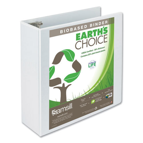 Earths Choice Plant-Based Round Ring View Binder, 3 Rings, 4" Capacity, 11 x 8.5, White-(SAM18997)