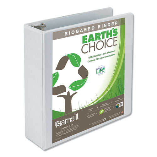 Earths Choice Plant-Based Round Ring View Binder, 3 Rings, 3" Capacity, 11 x 8.5, White-(SAM18987)