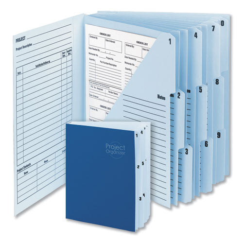 10-Pocket Project Organizer with Indexed Tabs (1-10), 10 Sections, Unpunched, 1/3-Cut Tabs, Letter Size, Lake Blue/Navy Blue-(SMD89200)