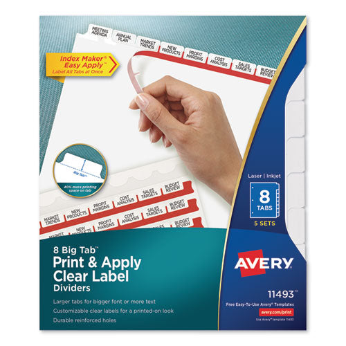 Print and Apply Index Maker Clear Label Dividers, Big Tab, 8-Tab, 11 x 8.5, White, 5 Sets-(AVE11493)