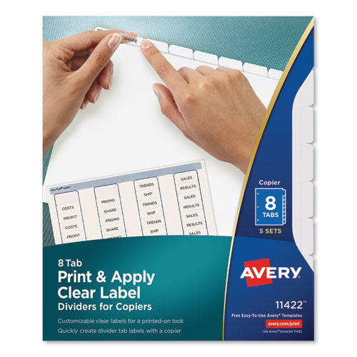 Print and Apply Index Maker Clear Label Dividers, Copiers, 8-Tab, 11 x 8.5, White, 5 Sets-(AVE11422)