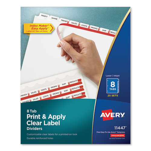 Print and Apply Index Maker Clear Label Dividers, 8-Tab, 11 x 8.5, White, 25 Sets-(AVE11447)