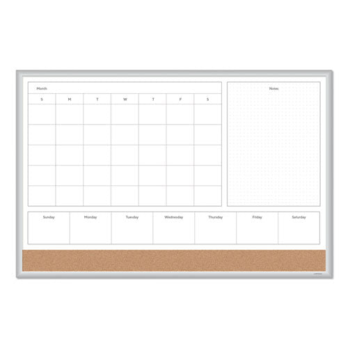 4N1 Magnetic Dry Erase Combo Board, One Month, 36 x 24, White/Natural Surface, Silver Aluminum Frame-(UBR3891U0001)