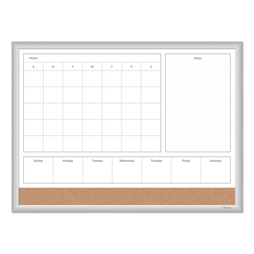 4N1 Magnetic Dry Erase Combo Board, One Month, 24 x 18, White/Natural Surface, Silver Aluminum Frame-(UBR3890U0001)