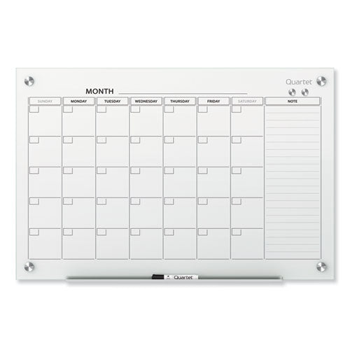 Infinity Magnetic Glass Calendar Board, One Month, 36 x 24, White Surface-(QRTGC3624F)