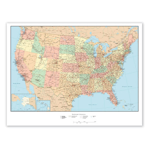 Laminated Wall Maps, U.S., Dry Erase, 50 x 32-(AVT97643)