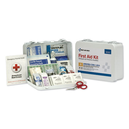 ANSI Class A 25 Person Bulk First Aid Kit for 25 People, 89 Pieces, Metal Case-(FAO90560)