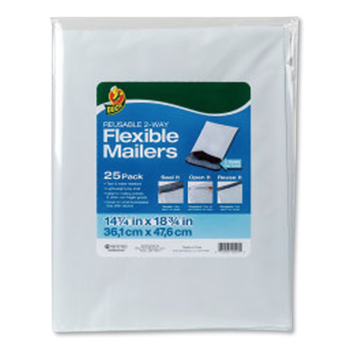 Reusable 2-Way Flexible Mailers, Square Flap, Self-Adhesive Closure, 14.25 x 18.75, White, 25/Pack-(DUC286340)