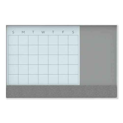 3N1 Magnetic Glass Dry Erase Combo Board, Monthly Calendar, 24 x 18, White/Gray Surface, White Aluminum Frame-(UBR3196U0001)