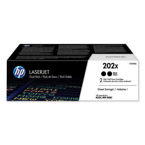 HP 202X, (CF500X-D) 2-Pack High-Yield Black Original LaserJet Toner Cartridges-(HEWCF500XD)