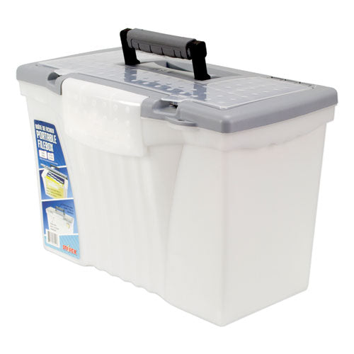 Portable Letter/Legal Filebox with Organizer Lid, Letter/Legal Files, 14.5" x 10.5" x 12", Clear/Silver-(STX61511U01C)