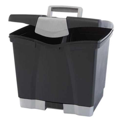 Portable File Box with Drawer, Letter Files, 14" x 11.25" x 14.5", Black-(STX61523U01C)