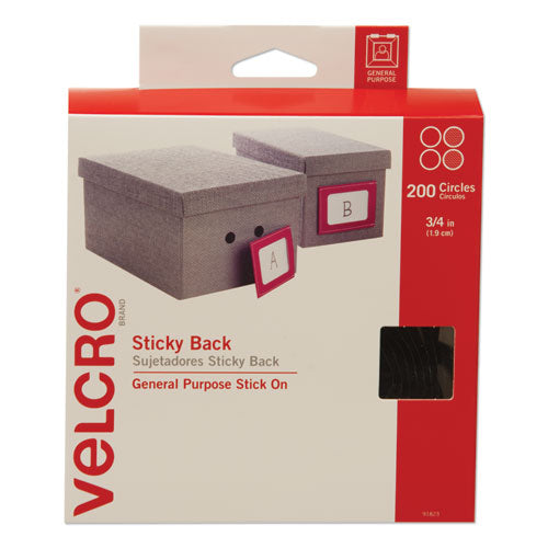 Sticky-Back Fasteners, Removable Adhesive, 0.75" dia, Black, 200/Box-(VEK91823)