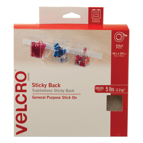 Sticky-Back Fasteners, Removable Adhesive, 0.75" x 30 ft, White-(VEK91138)