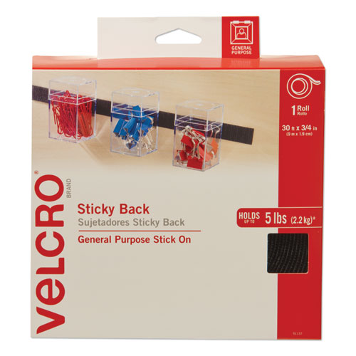 Sticky-Back Fasteners, Removable Adhesive, 0.75" x 30 ft, Black-(VEK91137)