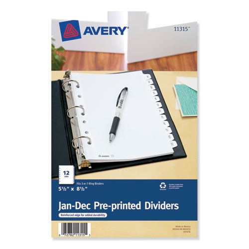 Preprinted Tab Dividers, 12-Tab, Jan. to Dec., 8.5 x 5.5, White, 1 Set-(AVE11315)