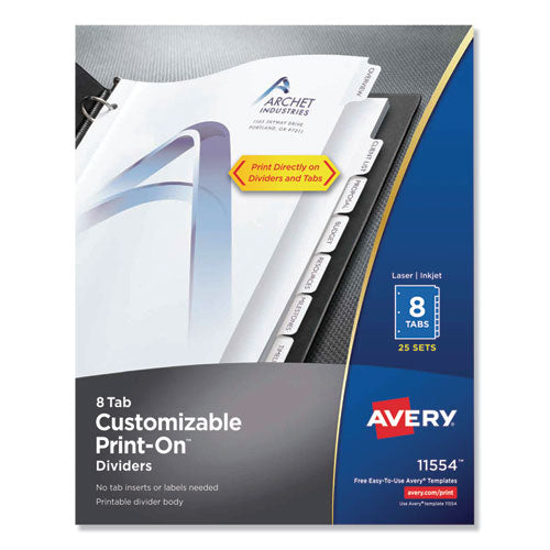 Customizable Print-On Dividers, 3-Hole Punched, 8-Tab, 11 x 8.5, White, 25 Sets-(AVE11554)