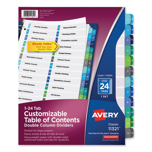 Customizable TOC Ready Index Double Column Multicolor Tab Dividers, 24-Tab, 1 to 24, 11 x 8.5, White, 1 Set-(AVE11321)