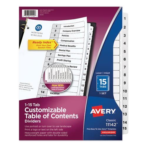 Customizable TOC Ready Index Black and White Dividers, 15-Tab, 1 to 15, 11 x 8.5, 1 Set-(AVE11142)