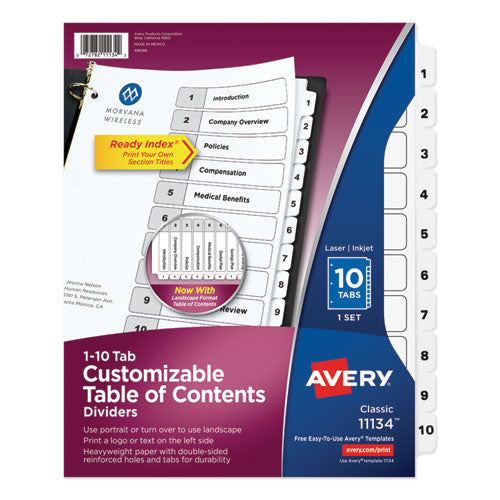 Customizable TOC Ready Index Black and White Dividers, 10-Tab, 1 to 10, 11 x 8.5, 1 Set-(AVE11134)