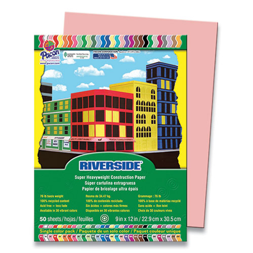 Riverside Construction Paper, 76 lb Text Weight, 9 x 12, Salmon, 50/Pack-(RIV03970)