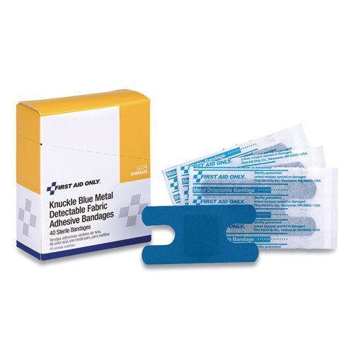 Blue Metal Detectable Fabric Adhesive Bandages, Four-Wing Knuckle, 1.5 x 3, 40/Box-(FAOG174)