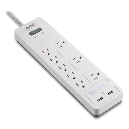 Home Office SurgeArrest Power Surge Protector, 8 AC Outlets/2 USB Ports, 6 ft Cord, 2,160 J, White-(SEUPH8U2W)