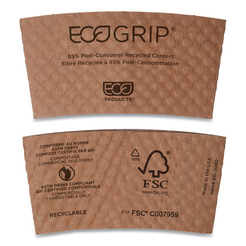 EcoGrip Hot Cup Sleeves - Renewable and Compostable, Fits 12, 16, 20, 24 oz Cups, Kraft, 1,300/Carton-(ECOEG2000)