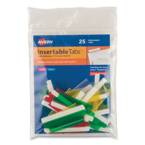 Insertable Index Tabs with Printable Inserts, 1/5-Cut, Assorted Colors, 2" Wide, 25/Pack-(AVE16239)