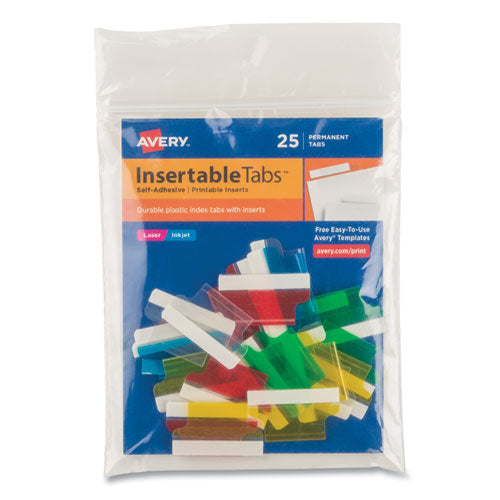 Insertable Index Tabs with Printable Inserts, 1/5-Cut, Assorted Colors, 1" Wide, 25/Pack-(AVE16219)