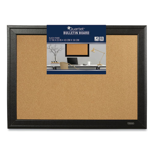 Cork Bulletin Board with Black Frame, 23 x 17, Natural Surface-(QRT79281)