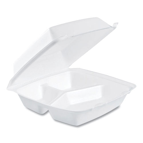 Foam Hinged Lid Containers, 3-Compartment, 8.38 x 7.78 x 3.25, 200/Carton-(DCC85HT3R)