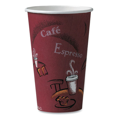 Paper Hot Drink Cups in Bistro Design, 16 oz, Maroon, 50/Pack-(SCC316SIPK)