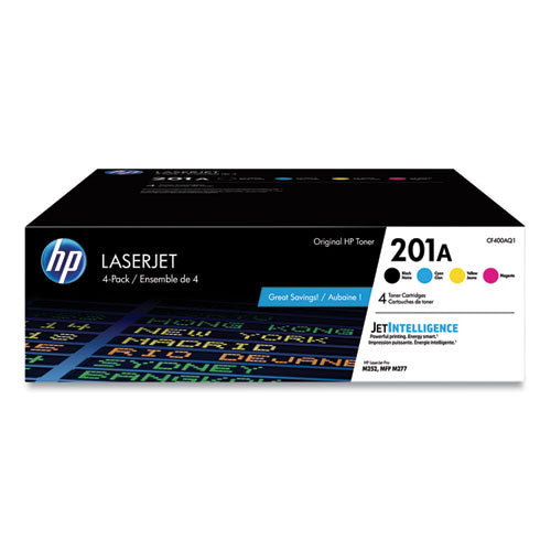 HP 201A, (CF400A-Q) 4-Pack Black/Cyan/Magenta/Yellow Original LaserJet Toner Cartridges-(HEWCF400AQ1)