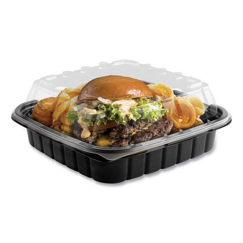 Crisp Foods Technologies Containers, 33 oz, 8.46 x 8.46 x 3.16, Clear/Black, Plastic, 180/Carton-(ANZ4118501)