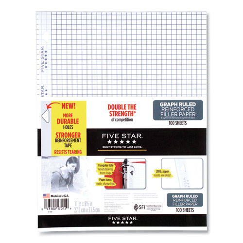 Reinforced Filler Paper, 3-Hole, 8.5 x 11, Graph Ruled, 100/Pack-(FVS17016)