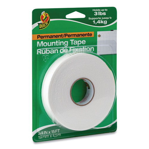 Double-Stick Foam Mounting Tape, Permanent, Holds Up to 2 lbs, 0.75" x 15 ft, White-(DUCHU156)