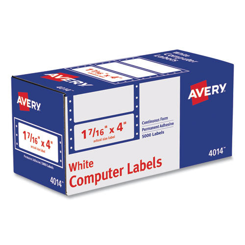 Dot Matrix Printer Mailing Labels, Pin-Fed Printers, 1.44 x 4, White, 5,000/Box-(AVE4014)